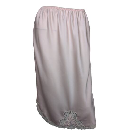 VTG Satin Lace Slip Skirt Large Midi Pastel Pink Dainty Ethereal Fairy Lingerie - Picture 1 of 4